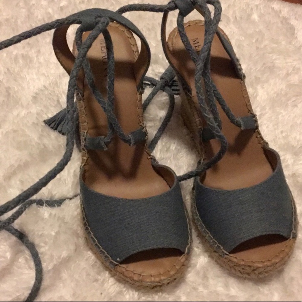 Chambray wedge sandals